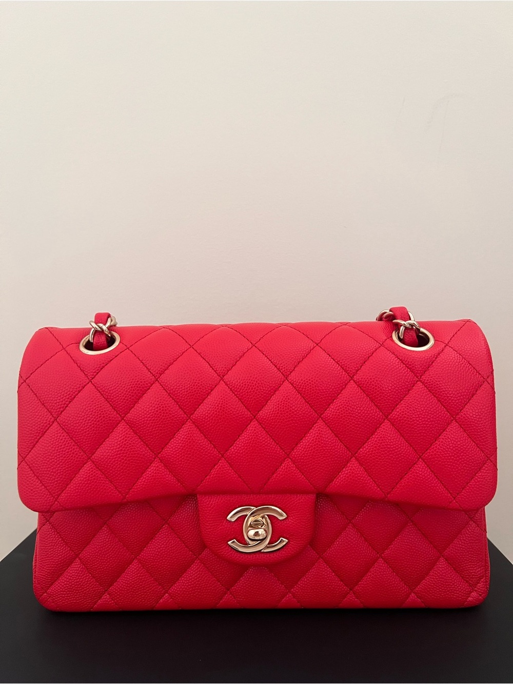 Chanel Red Small Classic Flap Bag Caviar Leather with Gold Hardware